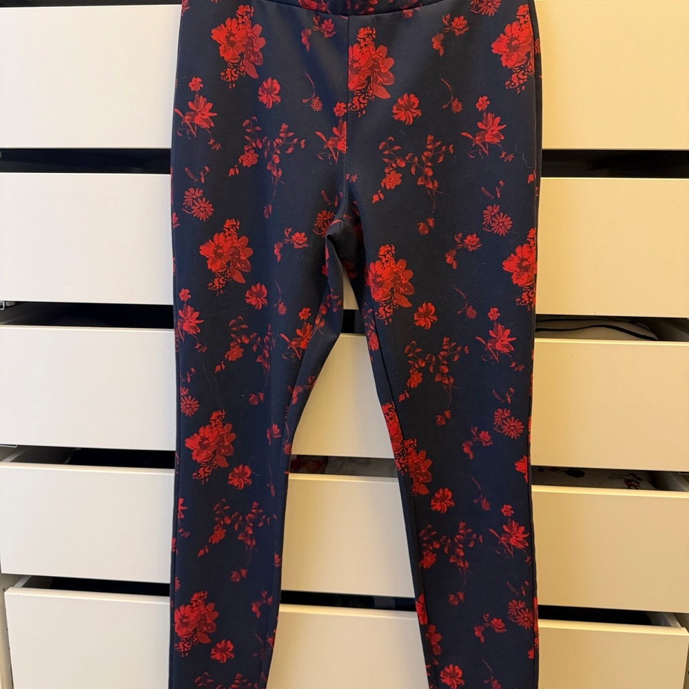 Floral Kids Leggings - Red and Blue